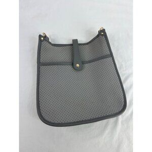 Threaded Pear Emmy Perforated Gray Neoprene Crossbody Bag With Snap Closure